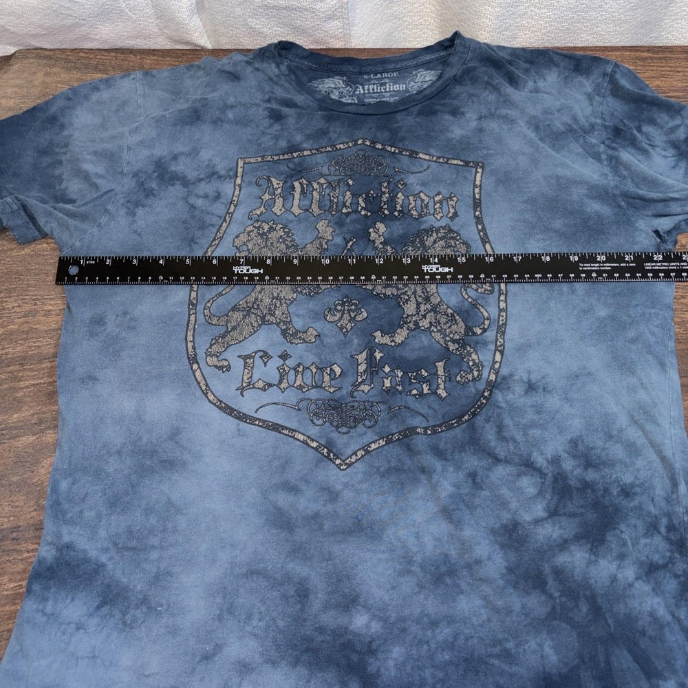 Affliction Men's XL Short Sleeve T Shirt Live Fast USA Made Blue Distressed Hems - Picture 6 of 10
